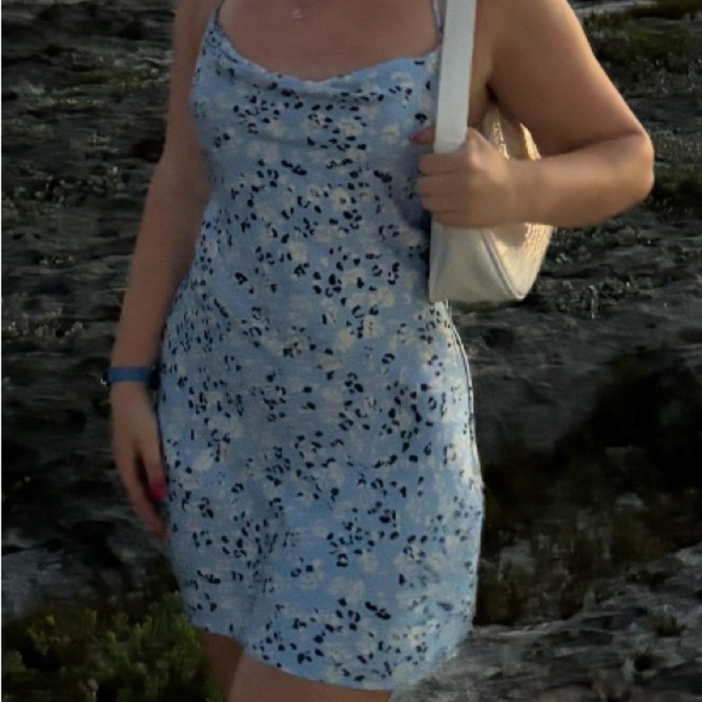 Blue Floral Silk Mini Dress